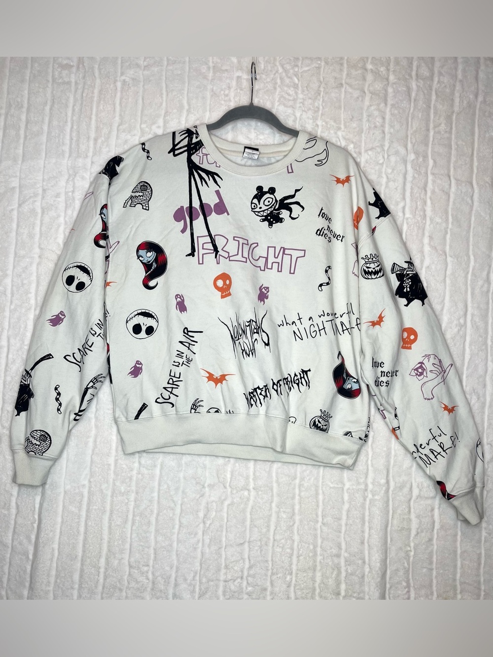 Disney Nightmare Before Christmas Scribble Doodle Sweatshirt White XL Jack Sally